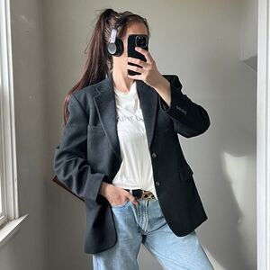 Dark Grey Oversized Boyfriend Blazer 100% Camel hair‎ Gray Career Office Jacket
